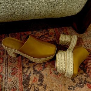 Cult Gaia Leah espadrille double heeled clogs in rich brown leather size 40/9 US